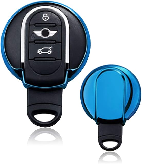 Heart Horse Car Key Cover for Mini- Soft TPU Remote Car Key Fob Replacement for Mini Cooper F54 F55 F56 F60 3/4-Buttons Smart Key Case Shell(Blue)