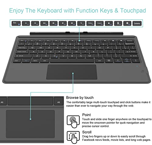 Image of Arteck Surface Pro Keyboard Type Cover, Ultra-Slim Portable Bluetooth Wireless Keyboard for Surface Pro 10, 9, 8, X with Touchpad, Rechargeable Battery