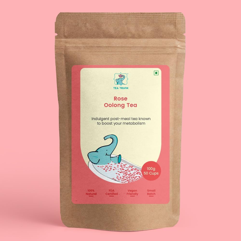 Tea Trunk Darjeeling Rose Oolong Tea | Whole Leaf Darjeeling Tea with Indian Rose (Gulab) Petals | Fresh & Flavourful | Improved Skin Health | Serve as Hot or Iced - 100 grams