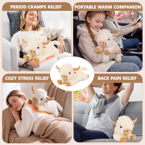 Image of Highland Cow Heating Pad for Period Cramps, Heated Plush Stuffed Animals | Menstrual Pain Relief Portable Electric Heat Pad,Teen Girl Gifts Trendy Stuff,Gift for Women Teenage Girls Highlandcow Lovers