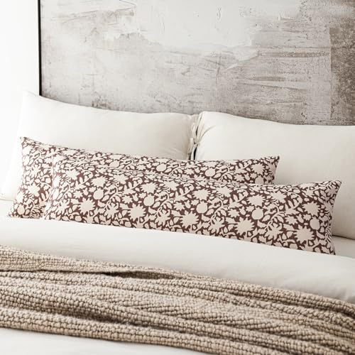 Image of Foindtower Set of 2 Decorative Long Body Lumbar Throw Pillow Covers Accent Farmhouse Cushion Covers Boho Neutral Pillowcase for Couch Sofa Bedroom Living Room Home Decor,14x36 Inch,Wine Red