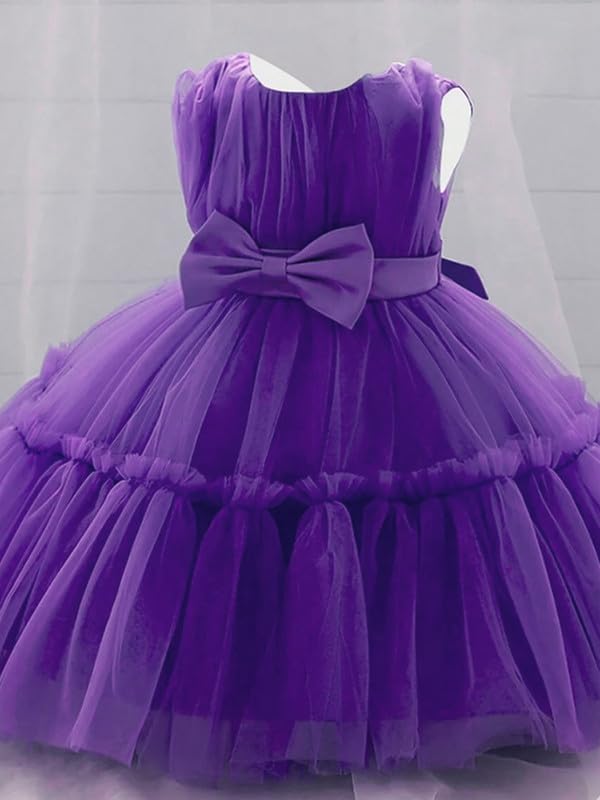 Image of Niren Enterprise Buggu Net Flared Ruffle Pattern Sleeveless Baby Girl's Knee Length Frock