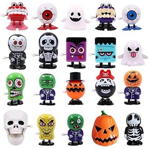 Tocwick 20 Pcs Halloween Wind Up Toys Funny Party Toy Set Pumpkin Skull Ghost Spring Toys Goody Bag Filler Cover