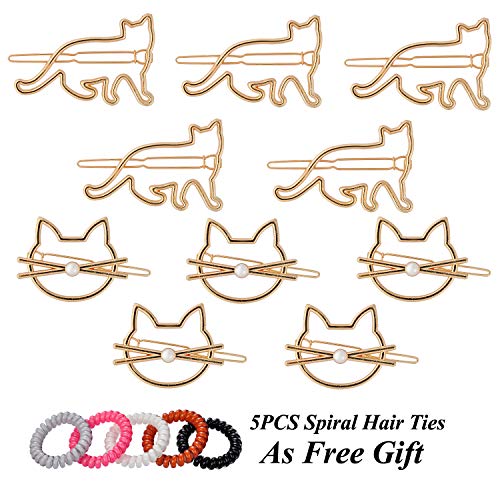 LuzGod 10PCS Cute Cat Hair Clips Pins Spins DIY Any Hair Style for Girls Women, Gold