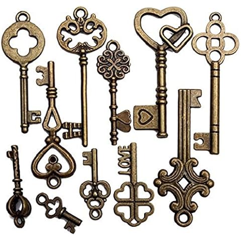 Zhichengbosi Vintage Skeleton Keys, 11 PCS Mixed Vintage Decorative Small Keys in Antique Bronze Cover