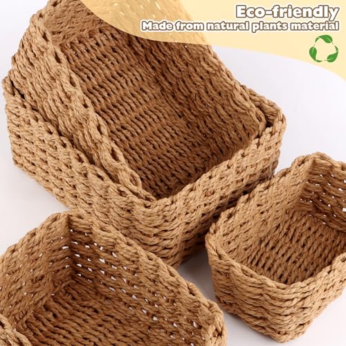 4er Set Aufbewahrungskorb Geflochten, Korb AufbewahrungStapelbare, Körbchen Boho Deko aus Papierseil, Korb Geflochten Wickeltisch, Storage Basket für Wohnzimmer Küchen Kinderzimmer Bad, Kleine Körbe