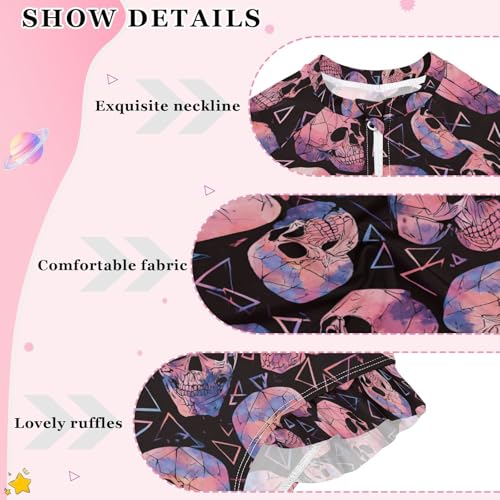 ALAZA Cool Sugar Skull Black Girls One Piece Swimsuit Long Sleeve Rash Guard Swimsuits UV 50+ Swimwear Zipper4