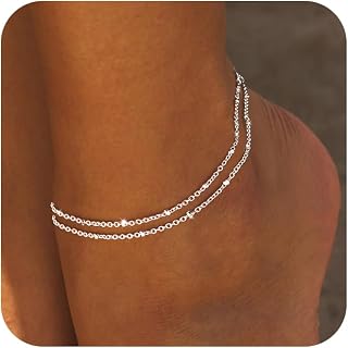 Ankle Bracelets for Women, Glitter Waterproof Adjustable Anklet for Women, 14K Gold Plated/Sterling Silver Layered Anklets, Summer Beach Anklet Jewelry for Women Gift