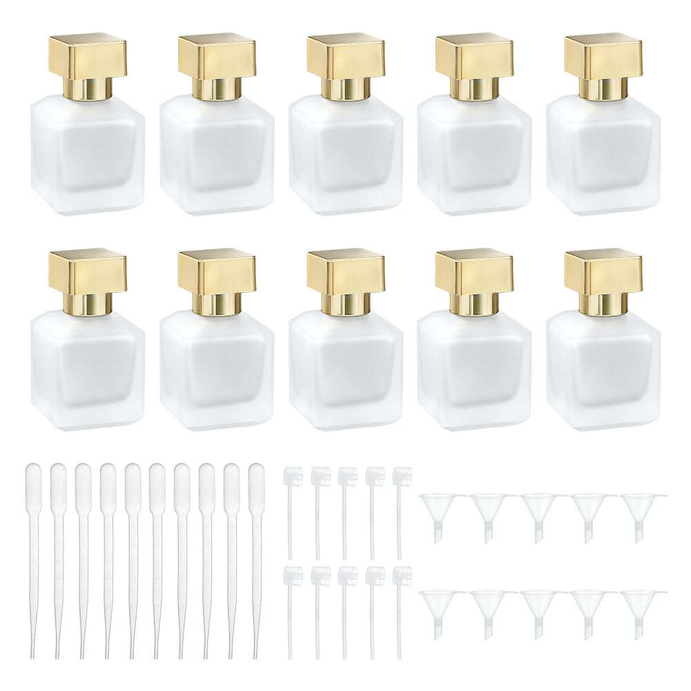 WEBEEDY 10 Pack Flacons à Parfum en Verre Givré 50ml Atomiseurs de Voyage Rechargeables avec 3 Types de Vaporisateurs Flacons Vides pour Hommes Femmes Usage Quotidien Voyage Décoration Saint Valentin
