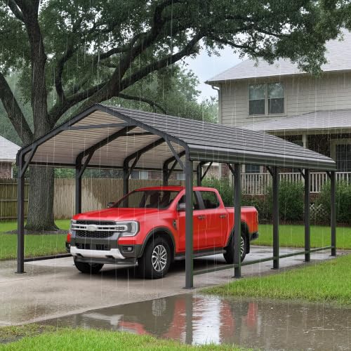Image of Wisteria Lane 12x20FT Metal Carport, Heavy Duty Carport Canopy with Reinforced Frame and Base for All-Weather, Outdoor Garage Car Port for Boats, Tractors, Pickup Trucks or Party, Dark Gray