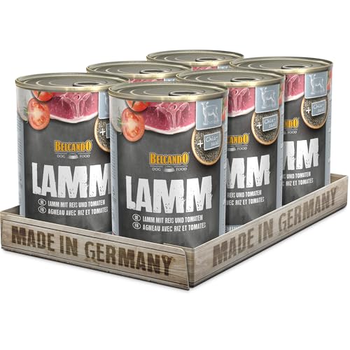 BELCANDO Super Premium Dose [6x400g Lamm mit Reis & Tomate] | Nassfutter für Hunde | Feuchtfutter Dose | Alleinfutter für Hunde Aller Rassen