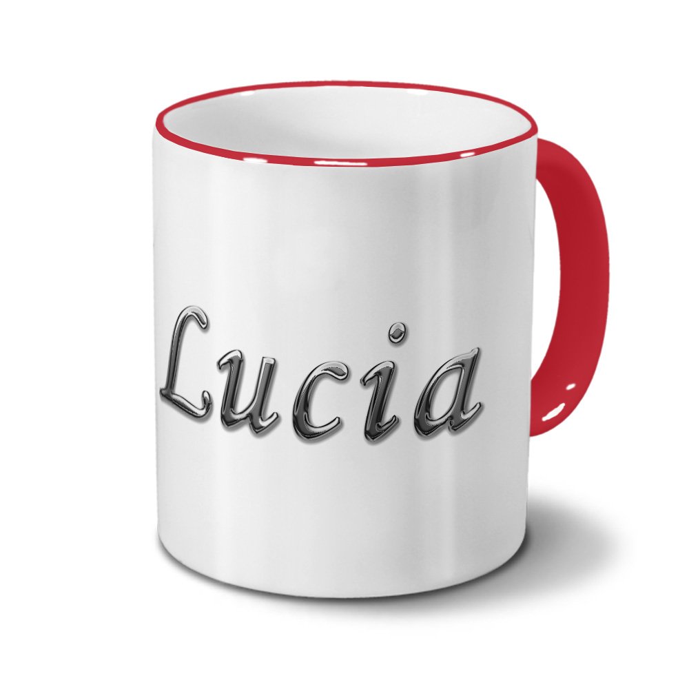 Printplanet Namenstasse „Louisa“ – Motiv Chrom-Schriftzug, 325 Ml, Rot, Spülmaschinenfest