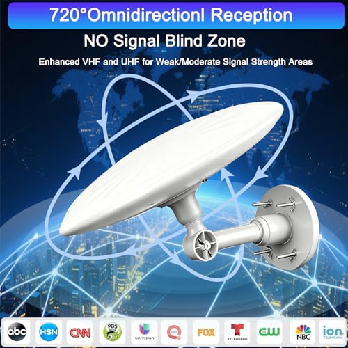 Image of Omni Directional TV Antenna Outdoor, Outdoor Antenna for Smart TV, 720 Long Range Reception Digital HD Signal, with Super Signal Booster, for Attic /Camping /RV /Boat, 2026 (White&Larger)