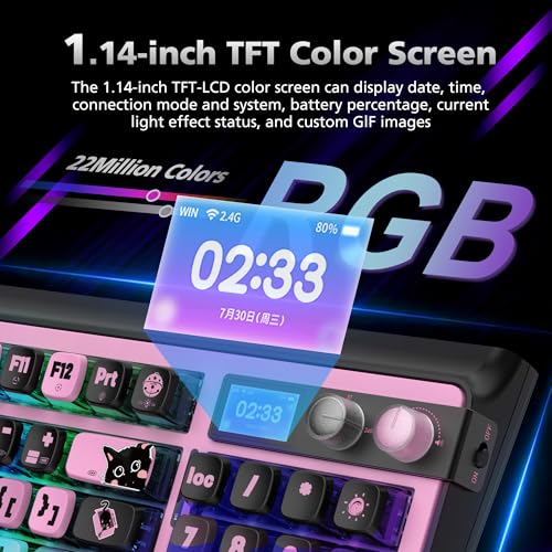 Image of H98 Wireless Mechanical Keyboard,96-Key Hot-Swappable Wired Gaming Keyboard,Tri-Mode Bluetooth 5.0 2.4G USB-C,1.14 inch Color Screen,Double Knob,6000mAh,RGB,PBT Keycaps for PC Mac iPad-Black