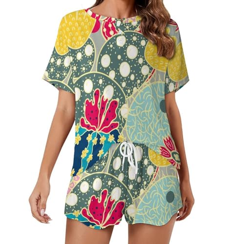 Pyjama femme manches courtes au motif cartoon cactus idéal pour les nuits douces d'été