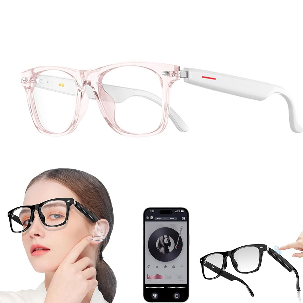 Lunettes intelligentes AI avec traduction en temps réel - Bluetooth avec plus de 110 langues, AI multifonction pour femmes et hommes (blanc)