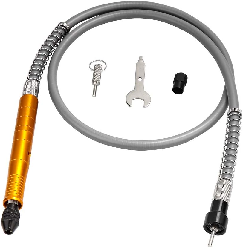 3.175mm Flex Shaft adapter Attachment Flexible Power Drill Extension Cable Chuck for Dremel Rotary Grinder Woodworking Tools with Wrench (Gold)
