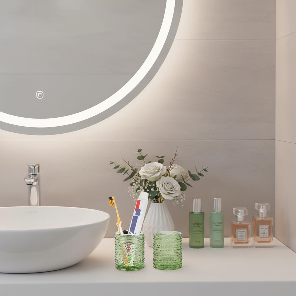 Soporte para cepillos de dientes para baños, juego de soporte de vidrio para cepillo de dientes y pasta de dientes, vaso de baño de 10 onzas y taza de enjuague bucal, soporte para cepillo de