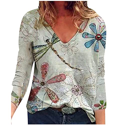 Graphic Tees Women Summer Tops Long Sleeve Cute Shirts Blouses for Women Fashion Colorful Plus Size Loose T Tshirts Pullover