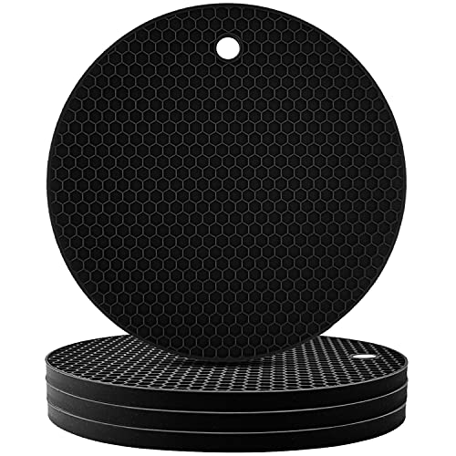 Image of Countertop Protector Heat Resistant Trivets for Hot Pots and Pans - Non-Slip Insulated Heat Pads for Kitchen Counter Black Pack of 4