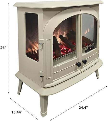 Miniatura 4 de Modern Ember Harlowe - Calentador eléctrico independiente de chimenea en crema con cama de brasas multicolor  Tecnología inteligente  Compatible con