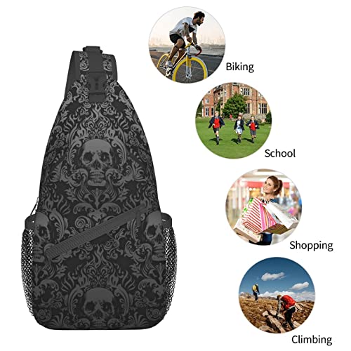 Mochila deportiva negra con diseño gótico skull miniatura 6