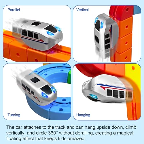 Image of Upgraded RC Electric Train Set, 147PCS Remote-Control 3D Racing Track Sets with Anti-Gravity Electric Train, Traffic Signs, Flexible Race Track for Kids 3-8, klick Rail STEM Learning Toys