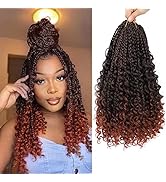 8 Packs Boho Box Braids Crochet Hair with Curly Ends 14 inch Copper Red Box Braid Crochet Hair wi...