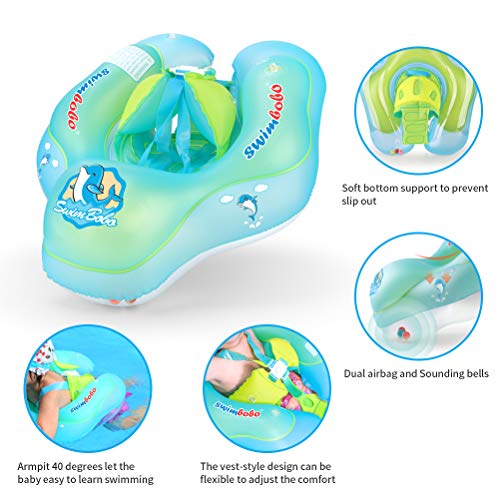 SHXKUAN Inflatable Baby Swim Float with Bottom Support Swimming Pool Accessories-Help Baby Learn to Kick and Swim (XL, Blue) - Thumbnail 6