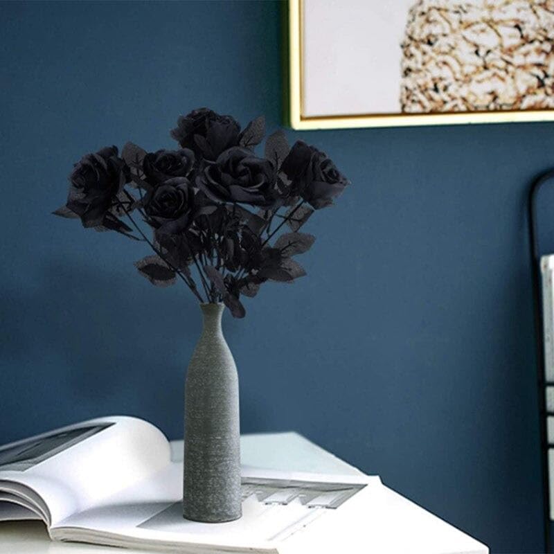 Laelfe 12 Pcs Black Roses Artificial Flowers Halloween - Image 4