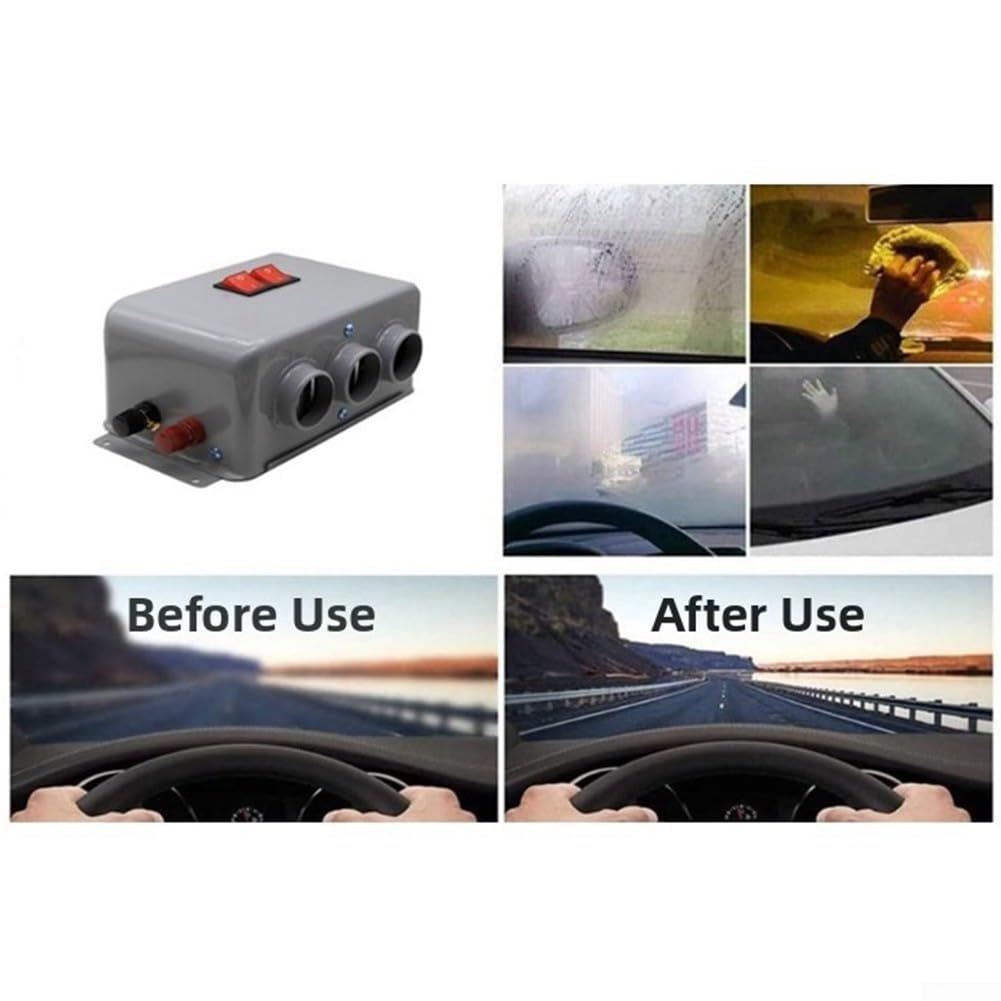 Riscaldatore per auto da 12 V, 800 W, riscaldamento rapido e sbrinamento, a basso rumore, a tre fori, in metallo, per parabrezza invernale