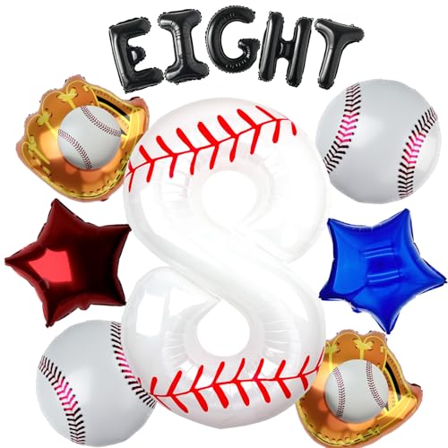 40 Inch Baseball Number 8 Balloons Set, Birthday Party Decorations