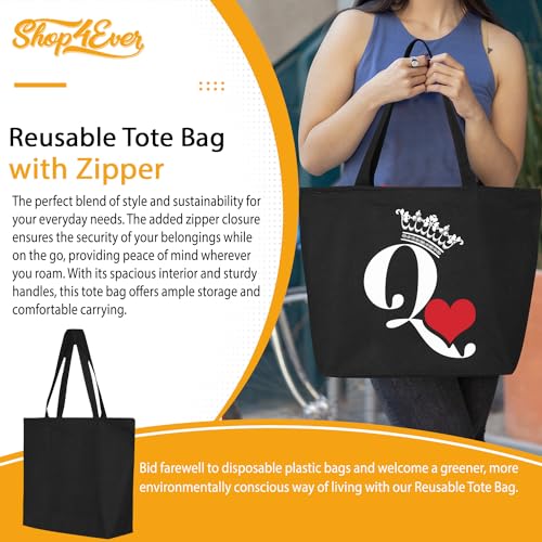 shop4ever Queen of Hearts Heavy Canvas Tote with Zipper Reusable Shopping Bag Gift for Her4
