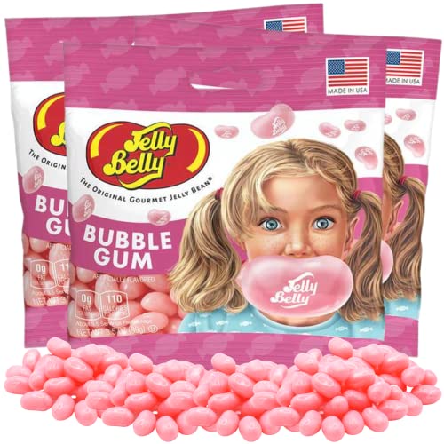 bubble gum jelly belly - Jelly Bean Pink Bubble Gum Flavored Jelly Beans, Shareable Bite Size Chewy Candies, Gourmet Candy Party Favors or Halloween Baskets for Girls, Pack of 3