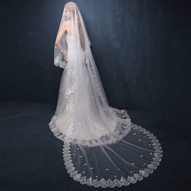 Bruidssluier 1 laag kant bruids tule bloemen bloemblaadje staart romantisch 1,5/2/3/5m sluiers elegant zonder kam bruids tule sluier