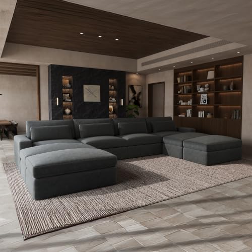 Image of Novilla 181 inch Deep Seat Modular Sectional Sofa, Removable Washable Covers, U Shape 8 Seater Cloud Couch with Lumbar Pillows, Chenille Boneless Sectional Couch Dark Gray, No Assembly Required