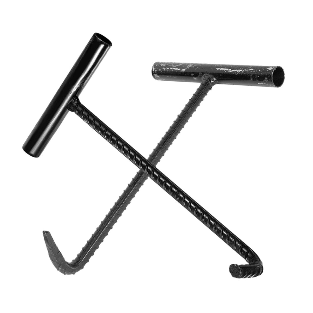 KICHOUSE 2pcs Manhole Cover Hook Hand Hook Manhole Lifter Heavy Duty Hook Lifting Tool T Post Puller Hook Tool Pick Tool Utility Hook Manhole Lid Puller Hand Tool Manhole Lifting Hooks