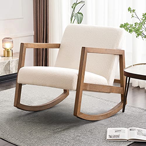Image of CDCASA Rocking Chair Nursery, Teddy Fabric Upholstered Glider Chair for Nursery, High Backrest Modern Accent Chair Comfy Single Arm Chair for Living Room, Bedroom, Office, 1 PCS