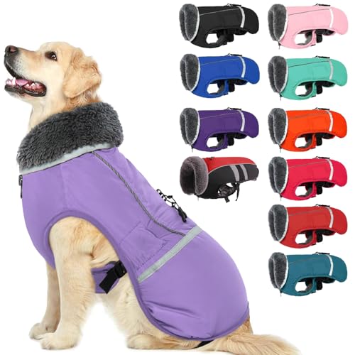 Image of QBLEEV Warm Dog Coat, Reflective Dog Jacket, Waterproof Dogs Winter Coat