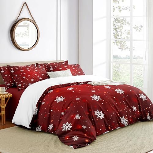 CCoutueChen Weihnachts-Bettbezug für Queen-Size-Bett, rote...