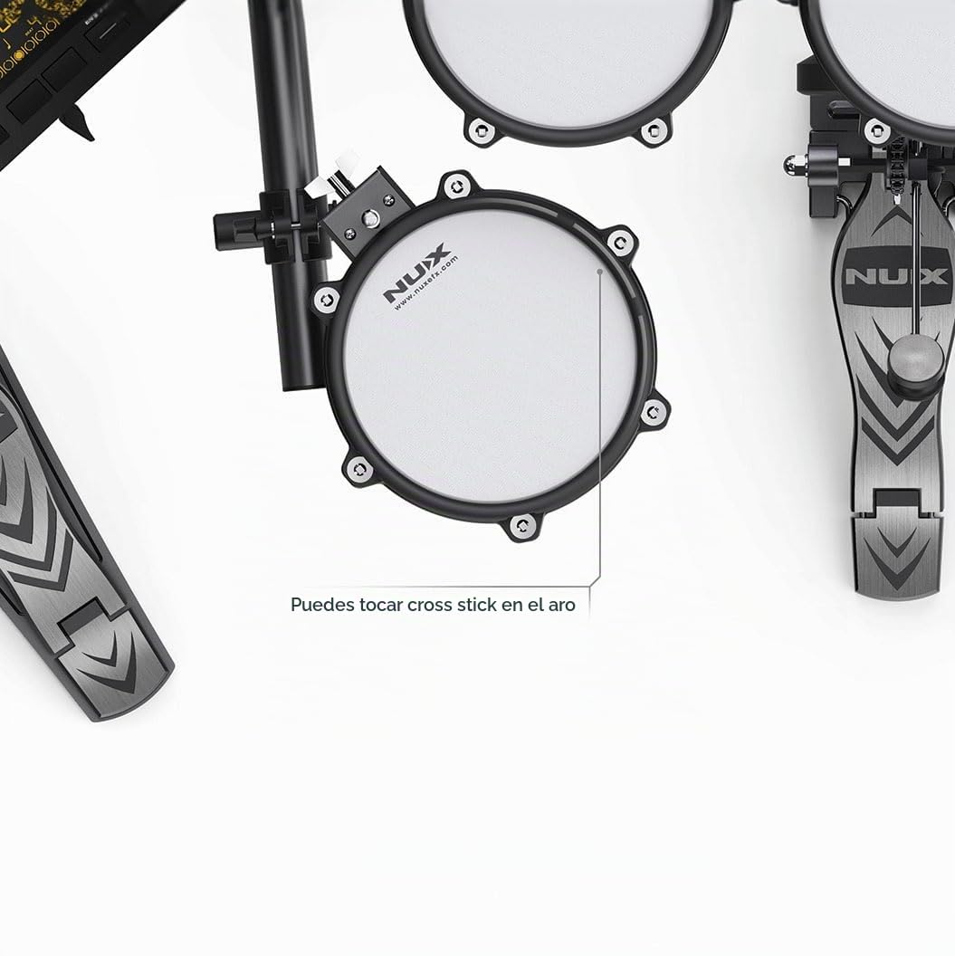 Nux DM-210 Digital Drum Kit, batería digital con parches de malla (tecnología de disparo dual, aux-in, Bluetooth, función de coach, puerto USB para MIDI y biblioteca de sonidos), Negro