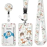 Fox Badge Holder Retractable Lanyard, Lanyards for ID Badges Name Tags Vertical Card Holder, Detachable Lanyard Badge Reel Retractable, Teacher Nurse Workers Women Office Gifts Cute Animal Flowers