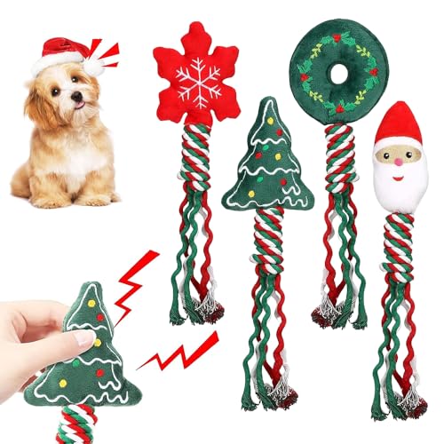LUFEIS Giocattoli per Cani di Natale, 4 Pezzi Giochi per Cani Interattivi, Giocattolo per Cani, Set Giochi Cane, Giocattolo di Corda Interattivi Chew Toys Perfetto per Cani di Taglia Piccola e Media