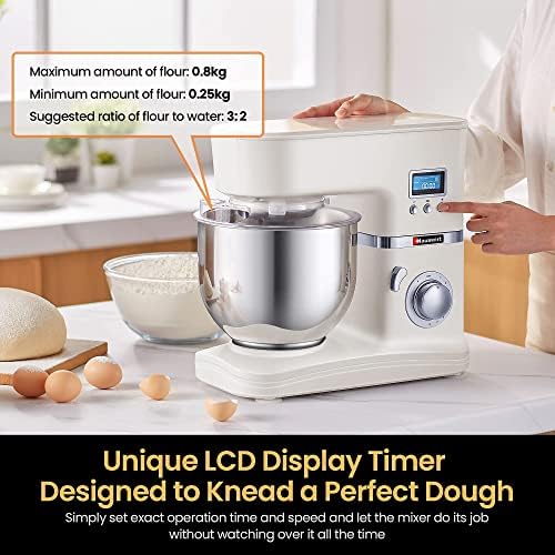 HAUSWIRT 3-IN-1 Stand Mixer White with Meat Grinder Bundle, 5L 1000W Electric Cake Mixer 8+P-Speed Food Mixer Tilt-Head