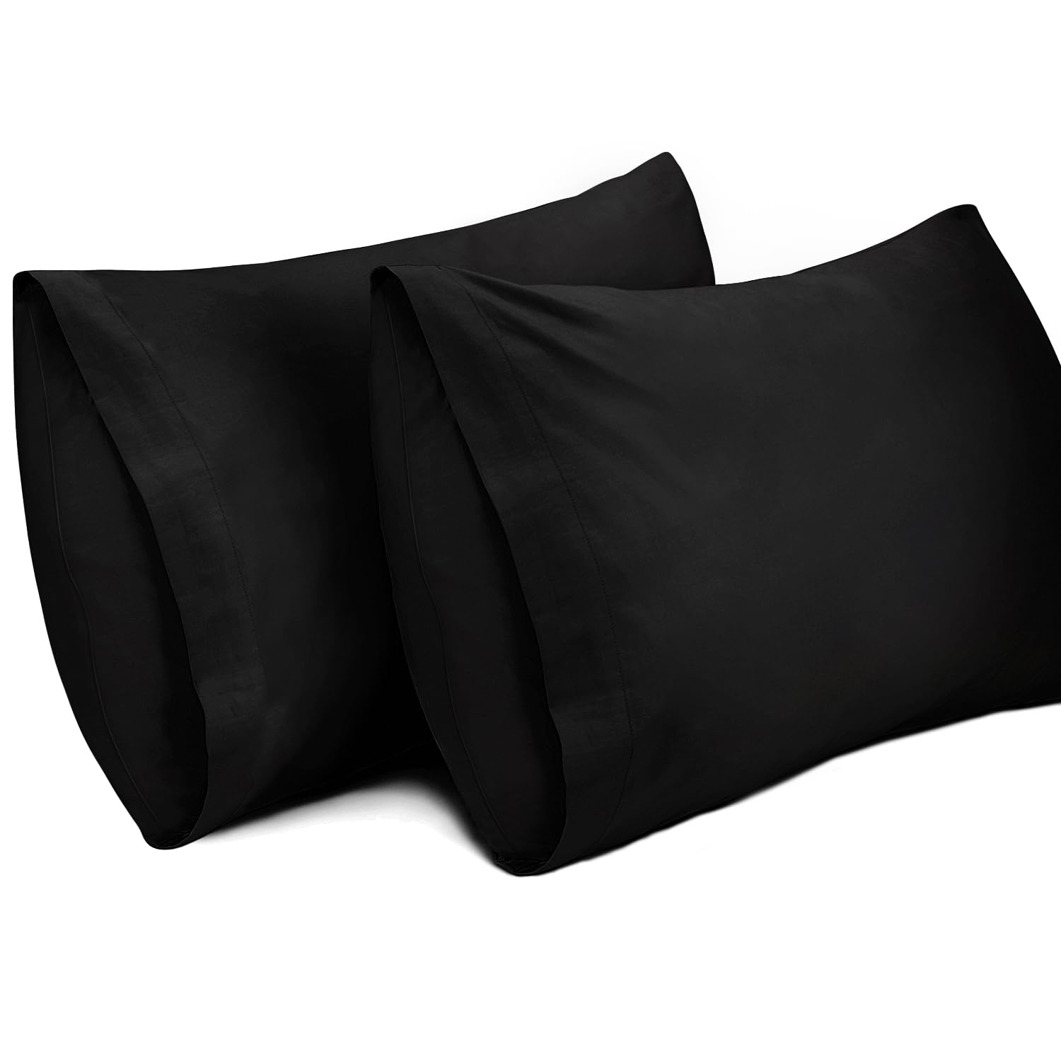 Lirex 2 Pack Pillow Cases, 100% Cotton Breathable Pillowcases Pillow Covers, 50 x 75 cm Queen Size, Blue, Black, Queen(50 x 75 cm)