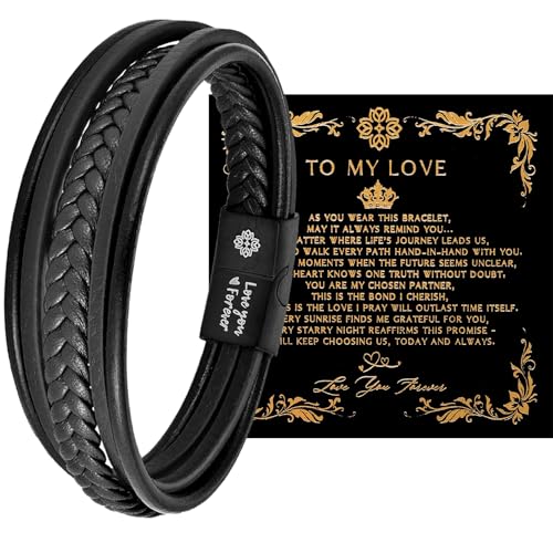 Pulsera para hombre de cuero trenzado con acero inoxidable miniatura 1