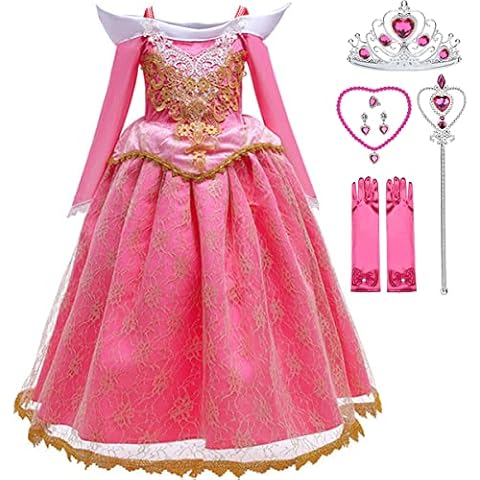 Snyemio Prinzessin Dornröschen Mädchen Kostüm Aurora Kleid Kinder Karneval Verkleidung Fasching Geburtstag Halloween Rosa, 116-122(Etikett 120) Cover