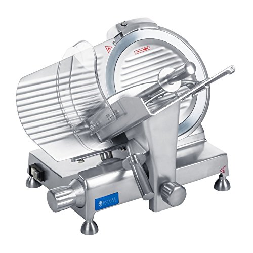 Preisvergleich Produktbild Royal Catering RCAM 250EXPERT Allesschneider Brotschneidemaschine Aufschnittmaschine Edelstahl Gastro Profi (40 x 48 x 37 cm, 180 W, 0-12 mm Schnittdicke, Ø 250 mm Messergröße, Alugriffe)
