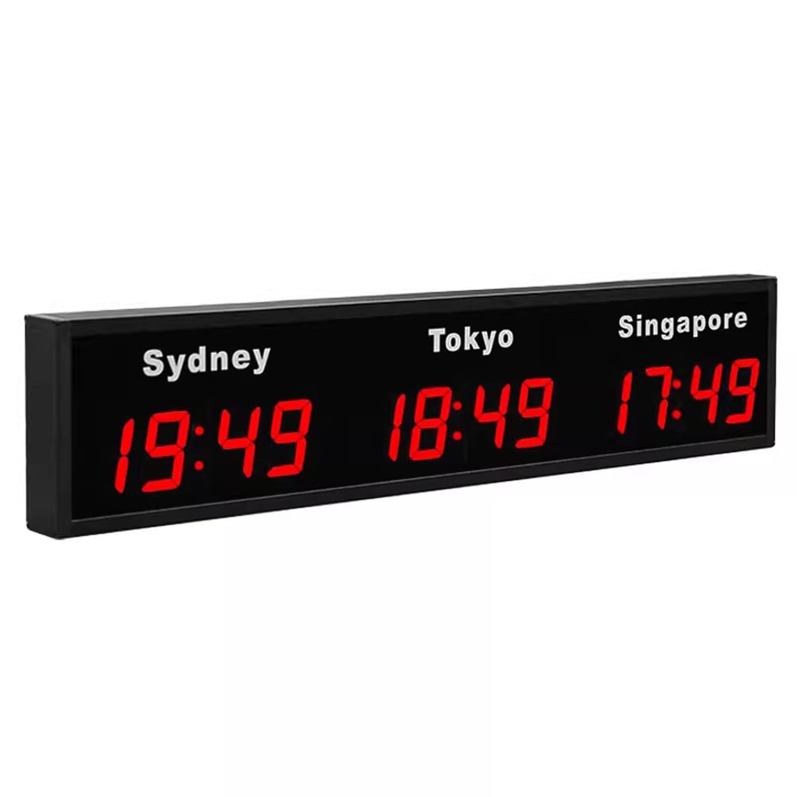 KUNYOS Wall Mounted World Time Zones Clock, LED Digital Multiple Clock,3/4 Cities for Multinational Enterprises Hotels Office,3City-Red (3city Red)