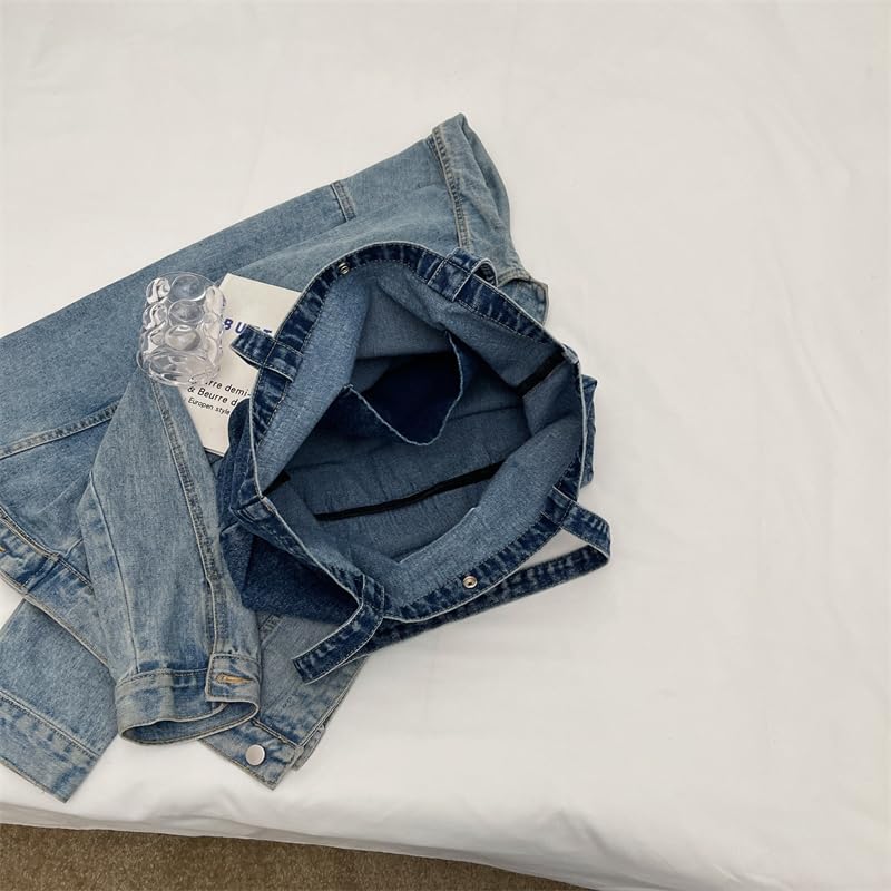 Bolso tote grande de denim para mujer, bolso de hombro con gran capacidad, ideal para verano y playa miniatura 7
